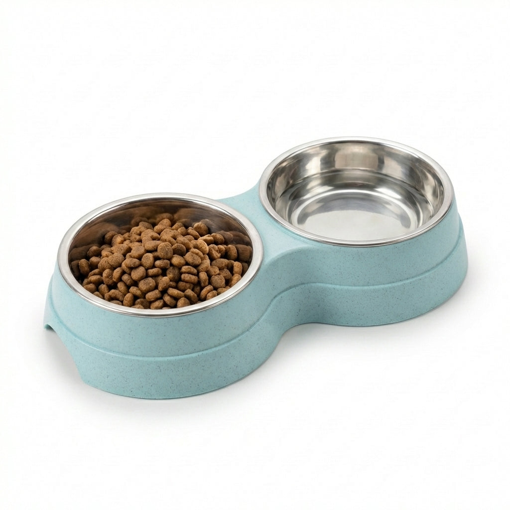 Double Pet Bowl Set With Stainless Steel Inserts And Non Slip Base | Temsk