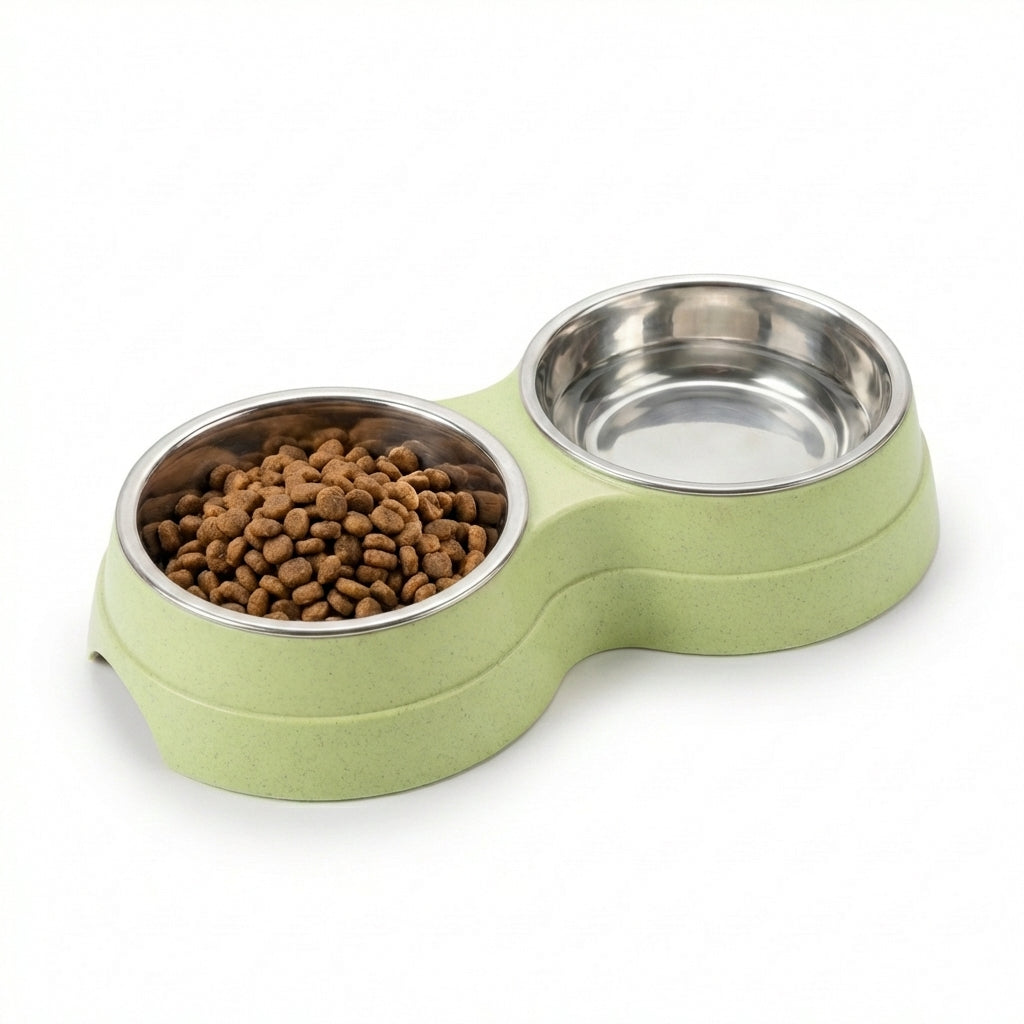 Double Pet Bowl Set With Stainless Steel Inserts And Non Slip Base | Temsk