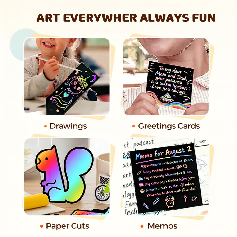 Rainbow Scratch Art Paper Set For Creative Drawing And Crafting | Temsk