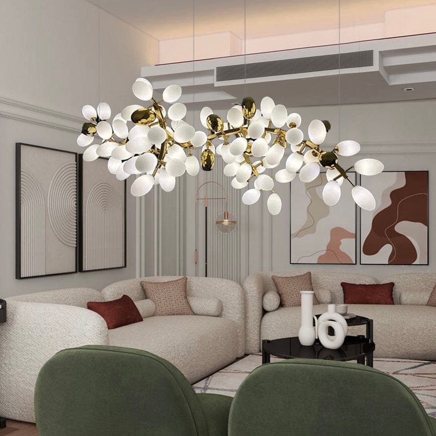 Sylvara Vine Chandelier in French Gold and Raw Copper with White Glass Clusters | Temsk