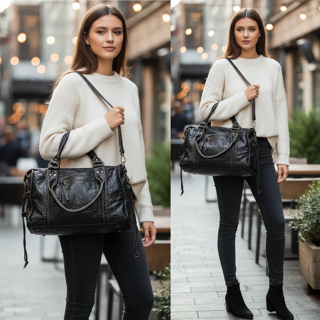 LunaNova Trendy Black PU Leather Handbag For Everyday Use | Temsk