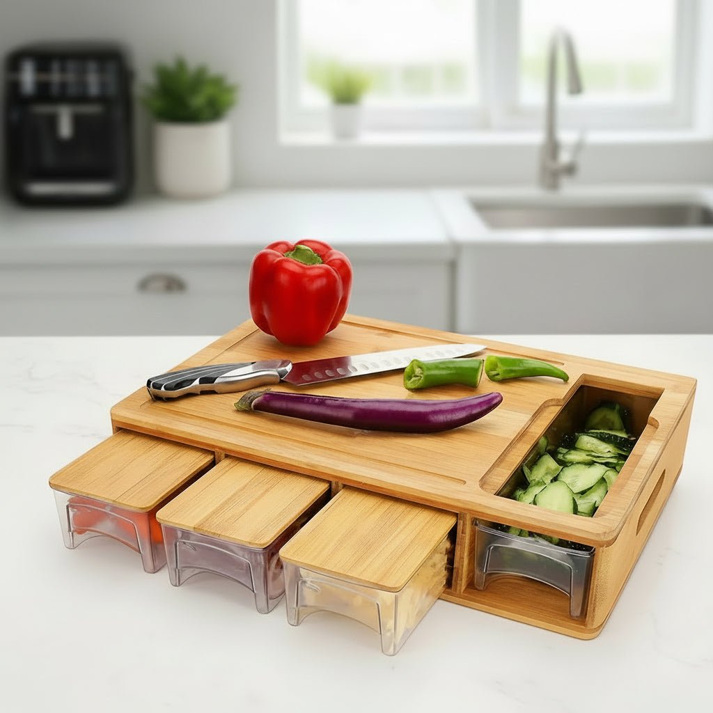 GreenCraft Ecological Bamboo Cutting Board With Replaceable Blades And Storage Bowls | Temsk