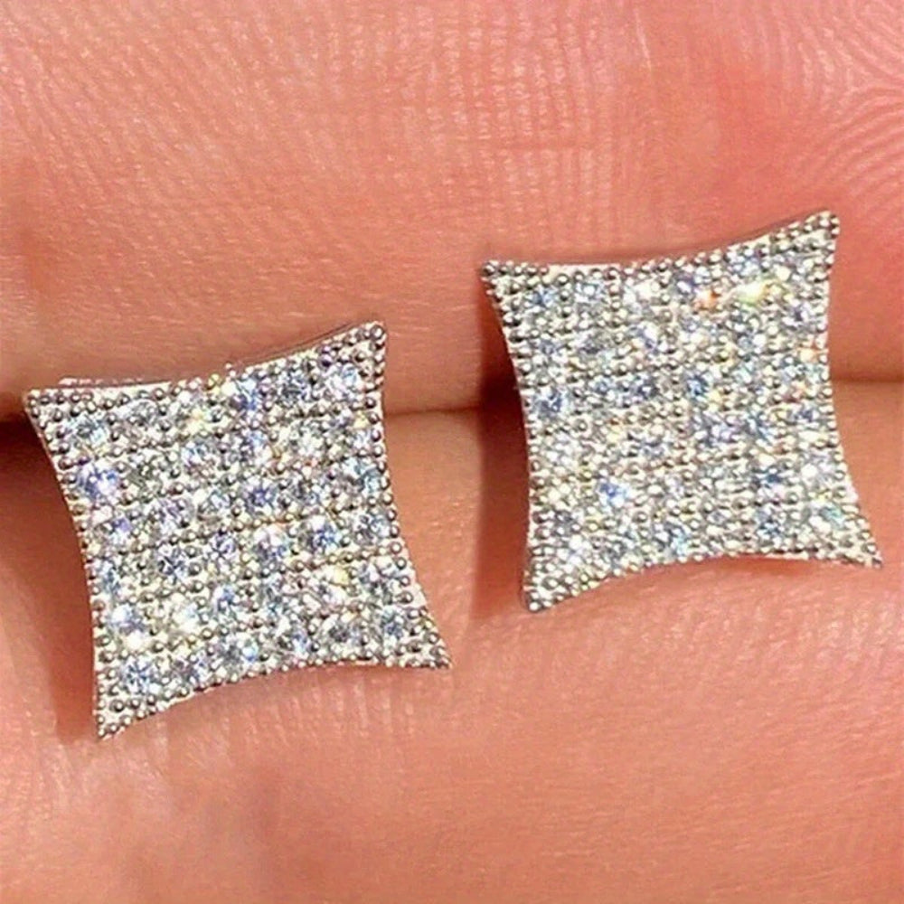 Mother's Day Rhinestone Earrings With Square Stud Design, Elegant Jewelry | Temsk
