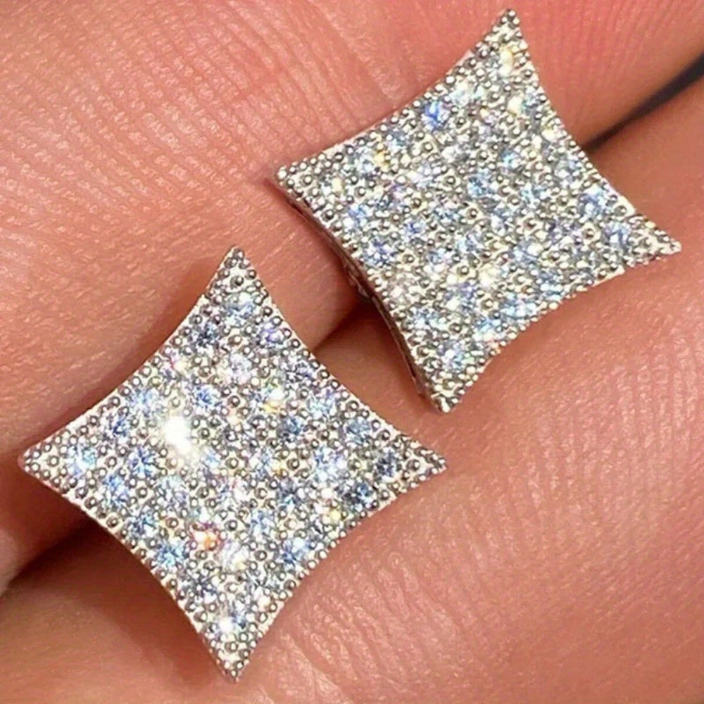 Mother's Day Rhinestone Earrings With Square Stud Design, Elegant Jewelry | Temsk