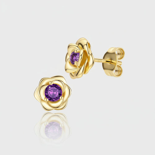 Floral Birthstone Gold Stud Earrings For Mother's Day Gift Temsk