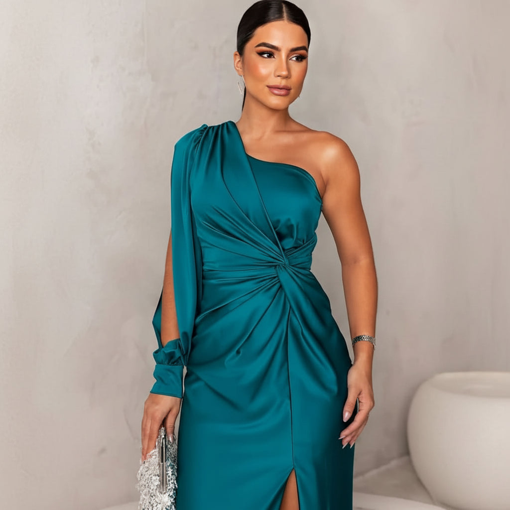 Nova One-Shoulder Dress With Asymmetric Draping And Slit | Temsk