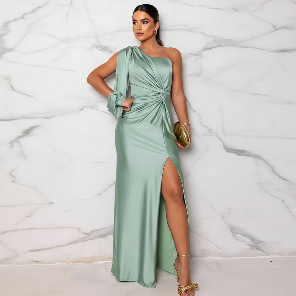 Nova One-Shoulder Dress With Asymmetric Draping And Slit | Temsk
