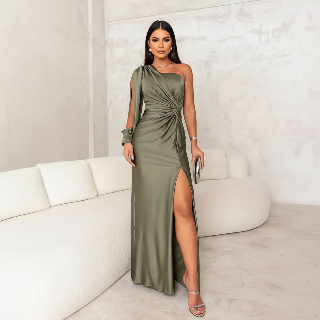 Nova One-Shoulder Dress With Asymmetric Draping And Slit | Temsk