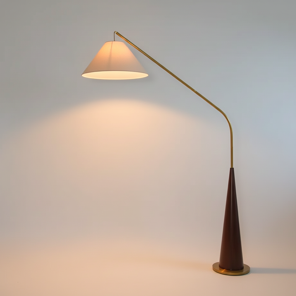 LumaArc Elegant Modern Gold Arc Floor Lamp With Wood Base | Temsk