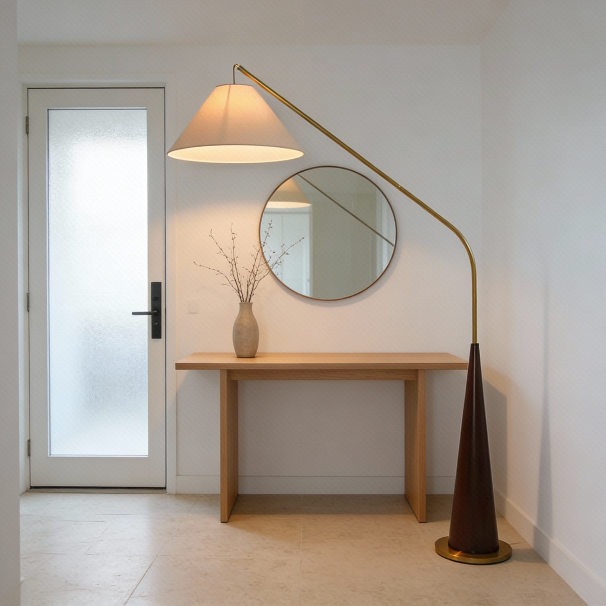 LumaArc Elegant Modern Gold Arc Floor Lamp With Wood Base | Temsk
