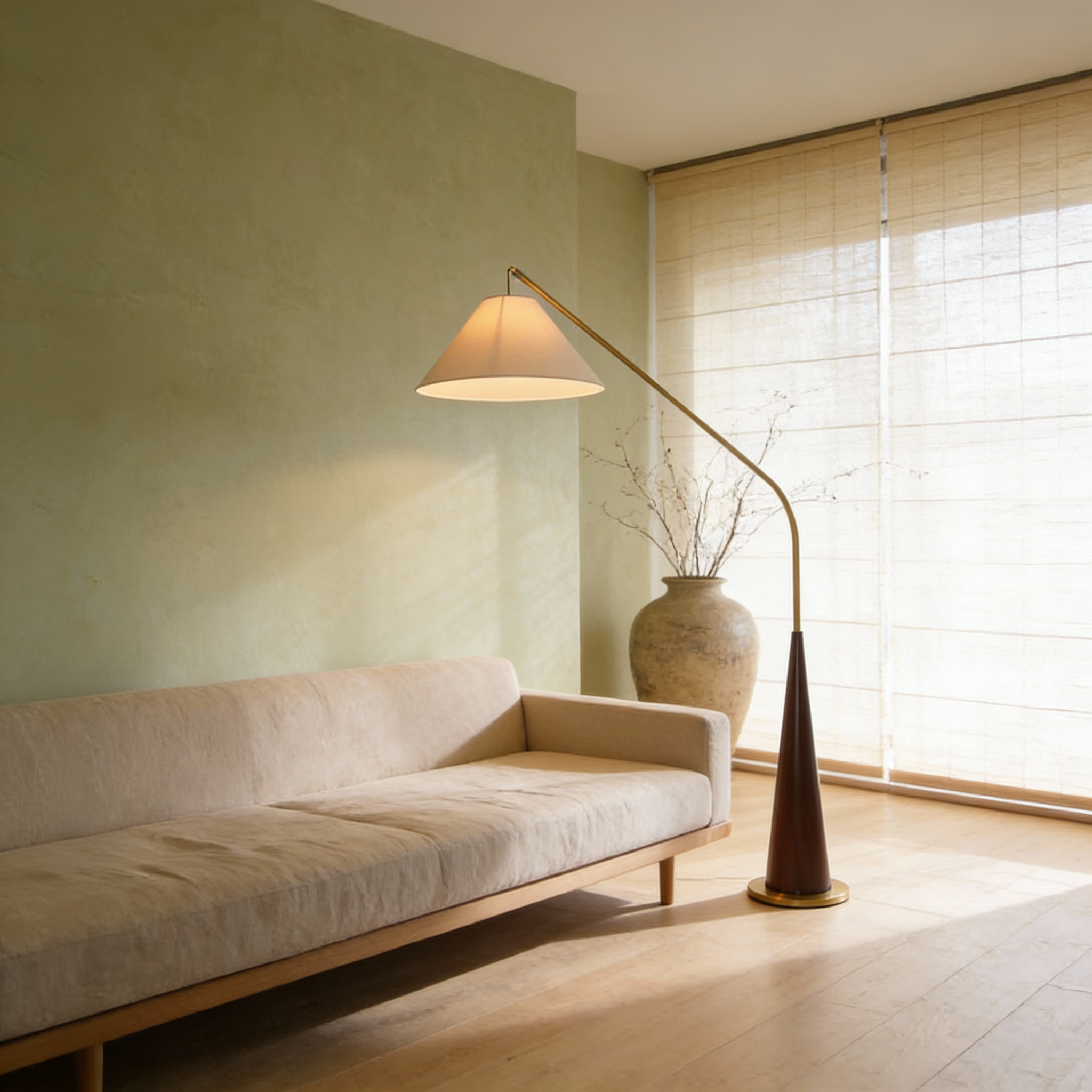 LumaArc Elegant Modern Gold Arc Floor Lamp With Wood Base | Temsk