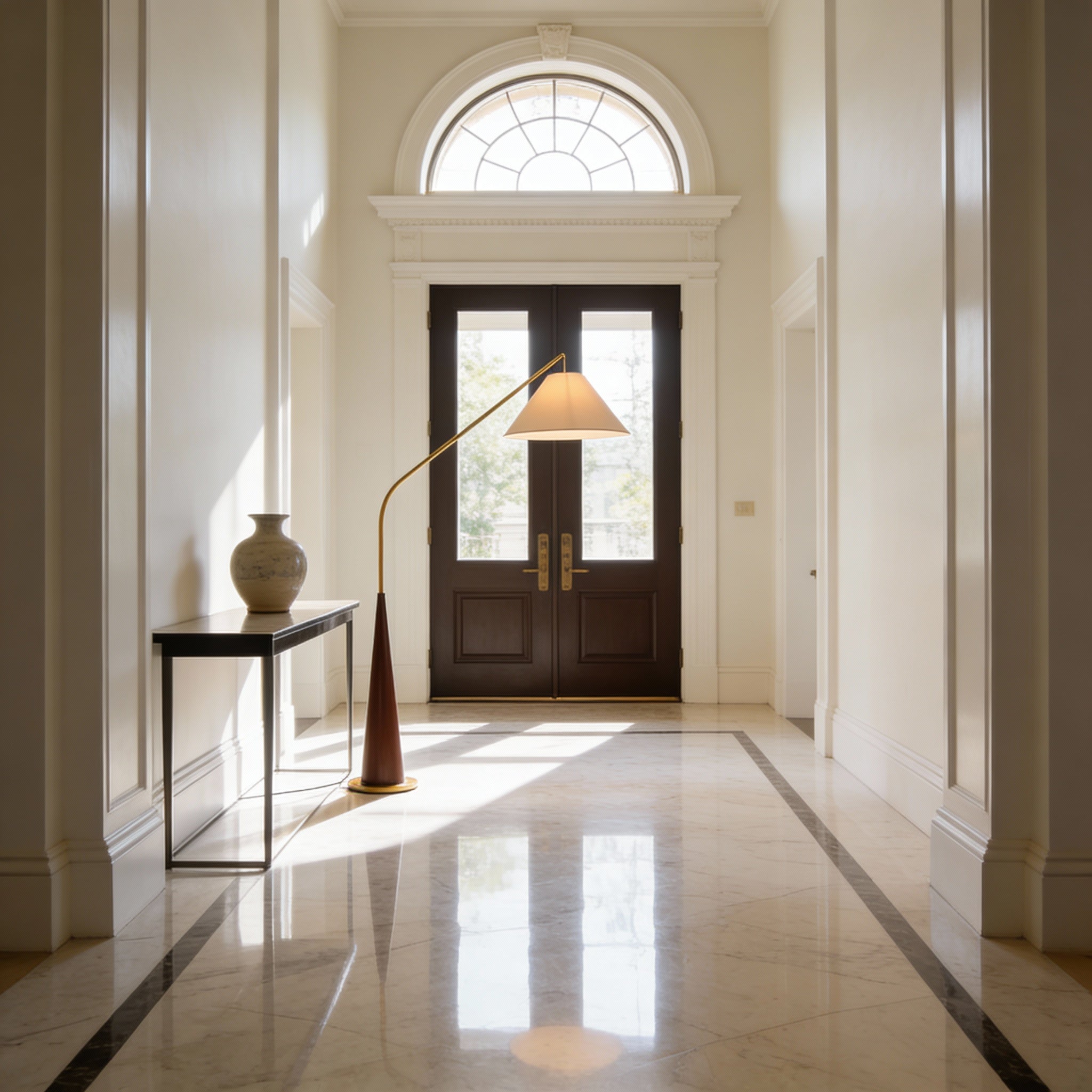 LumaArc Elegant Modern Gold Arc Floor Lamp With Wood Base | Temsk
