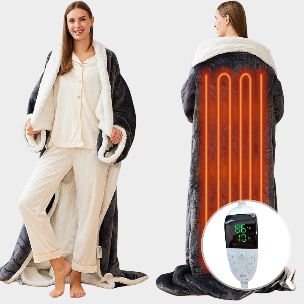 Elektrische tragbare Decke für Erwachsene, beheizt mit Sherpa-Fleece-Überwurf | Temsk