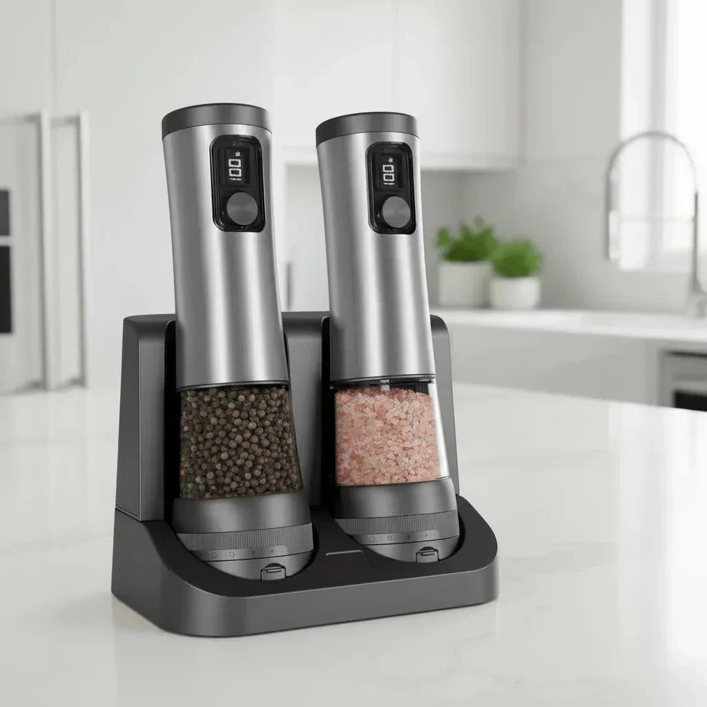 GrindSmart Rechargeable Salt and Pepper Grinder Set With Adjustable Grind Settings | Temsk