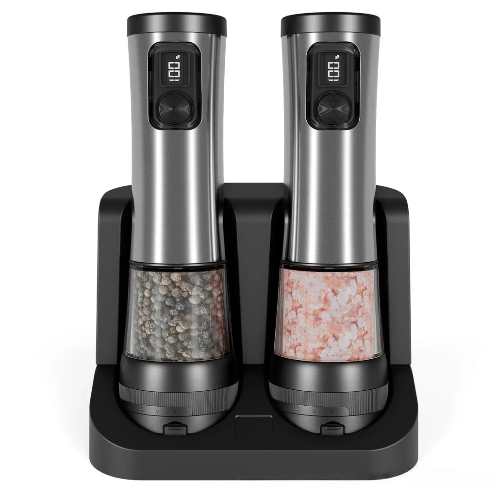 GrindSmart Rechargeable Salt and Pepper Grinder Set With Adjustable Grind Settings | Temsk