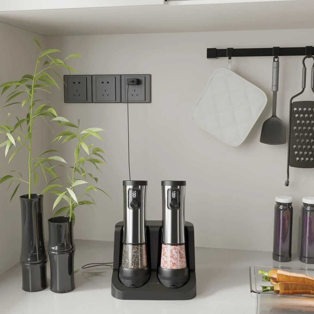 GrindSmart Rechargeable Salt and Pepper Grinder Set With Adjustable Grind Settings | Temsk