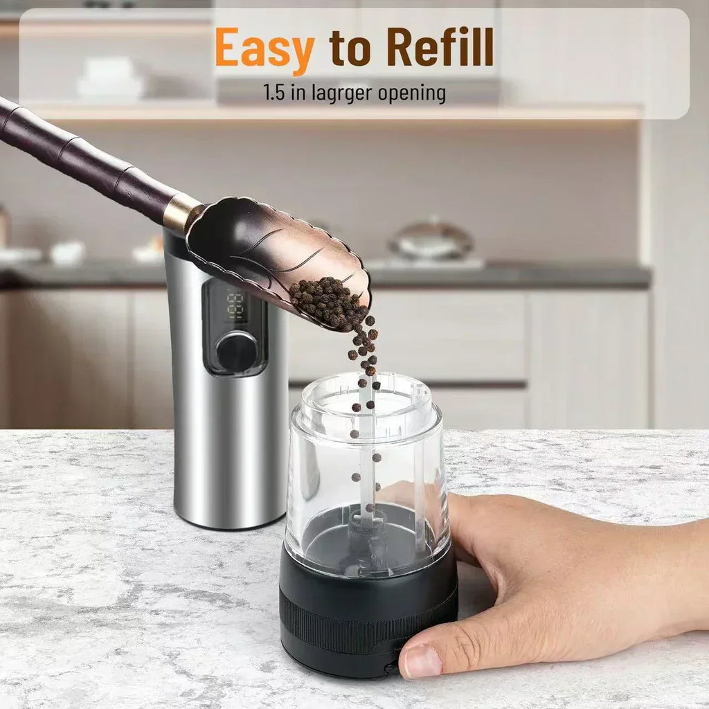 GrindSmart Rechargeable Salt and Pepper Grinder Set With Adjustable Grind Settings | Temsk