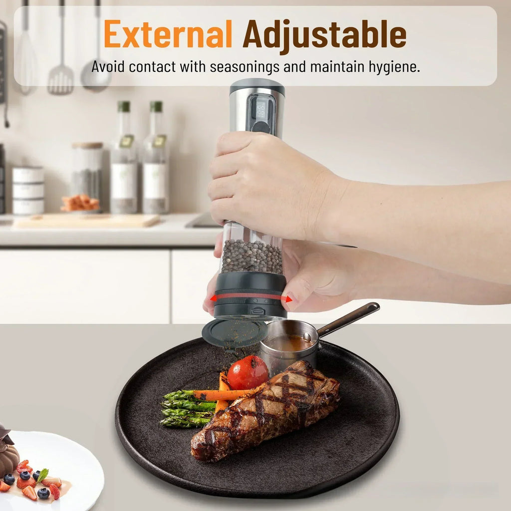 GrindSmart Rechargeable Salt and Pepper Grinder Set With Adjustable Grind Settings | Temsk