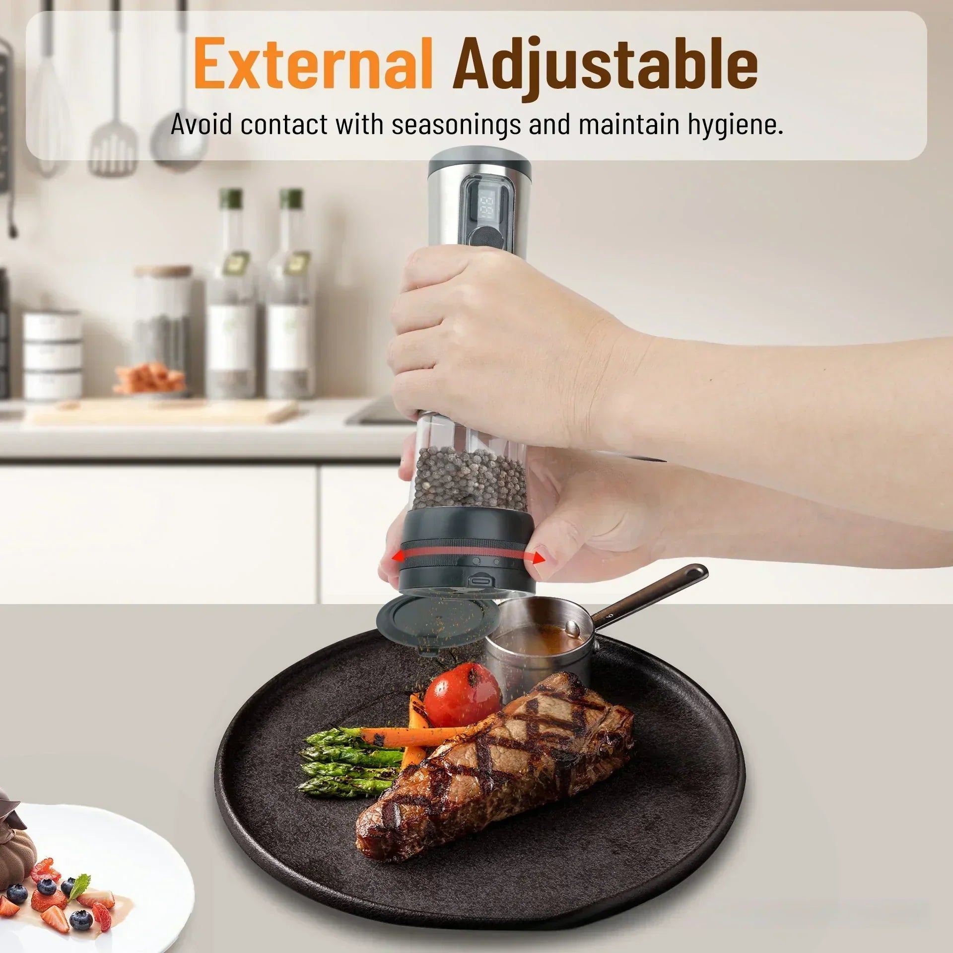 GrindSmart Rechargeable Salt and Pepper Grinder Set With Adjustable Grind Settings | Temsk