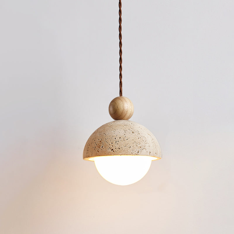 Travertine and Glass Pendant Light With Glass Shade | Temsk