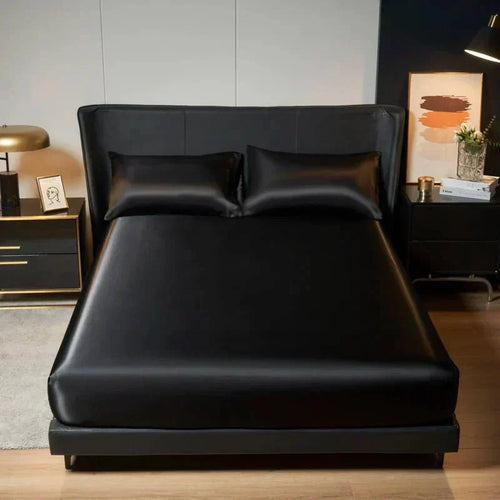 CalmSilk Ice-Silk Satin Fitted Sheet With Elastic Fit From Temsk Bedding