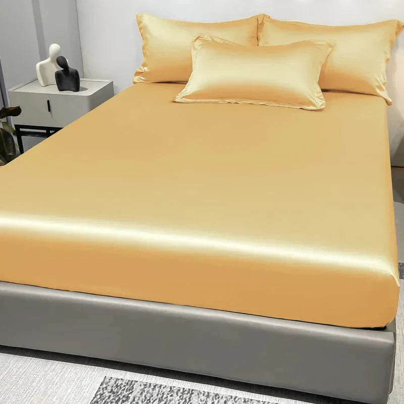 Celestia Luxe Soft Ice Silk Satin Fitted Sheet For Comfort | Temsk