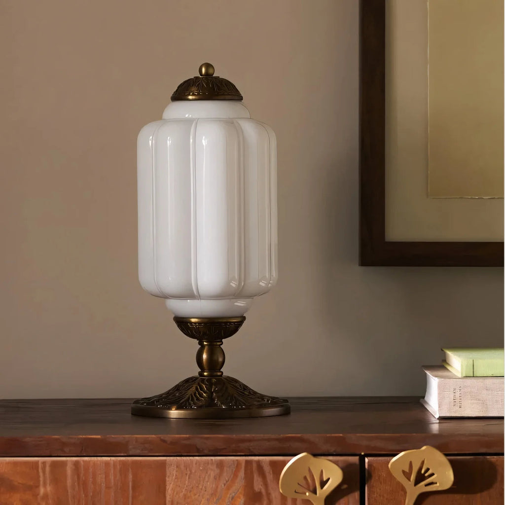 Vintage French Retro Cream Glass Textured Table Lamp Accent | Temsk