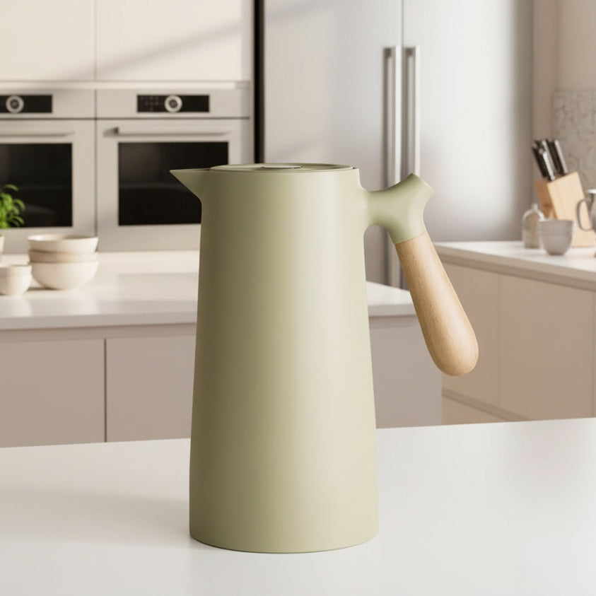Aurelia Elegant Double-Wall Glass Carafe With Wooden Handle For Hot And Cold Drinks | Temsk