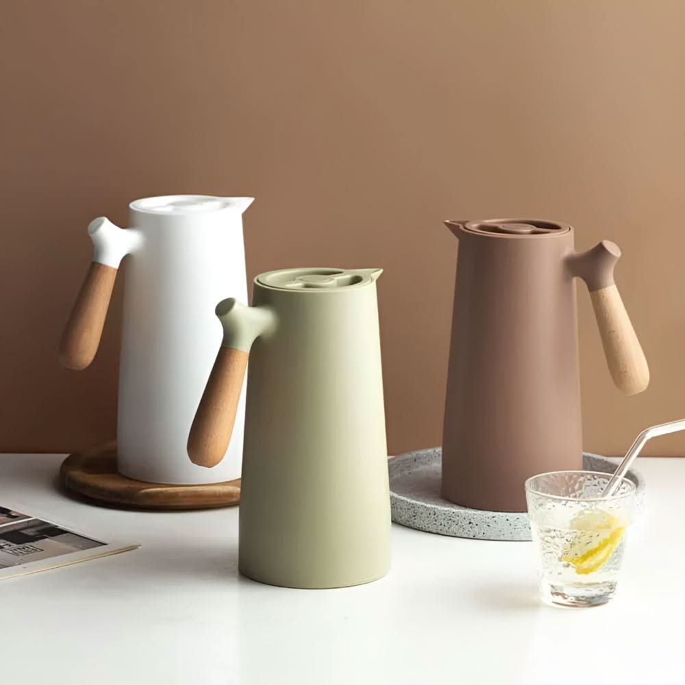 Aurelia Elegant Double-Wall Glass Carafe With Wooden Handle For Hot And Cold Drinks | Temsk