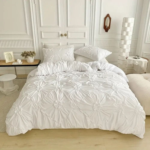 FloraRuffle Microfiber Duvet Set With Elegant Flower Ruffle Cover Temsk