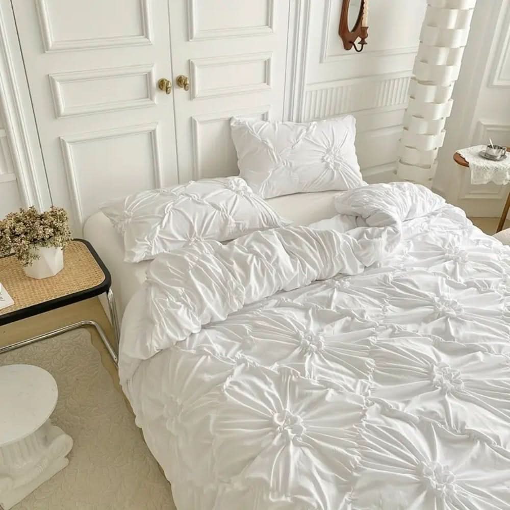 FloraRuffle Duvet Set - Elegant Ruffle Flower Duvet Cover In Microfiber | Temsk