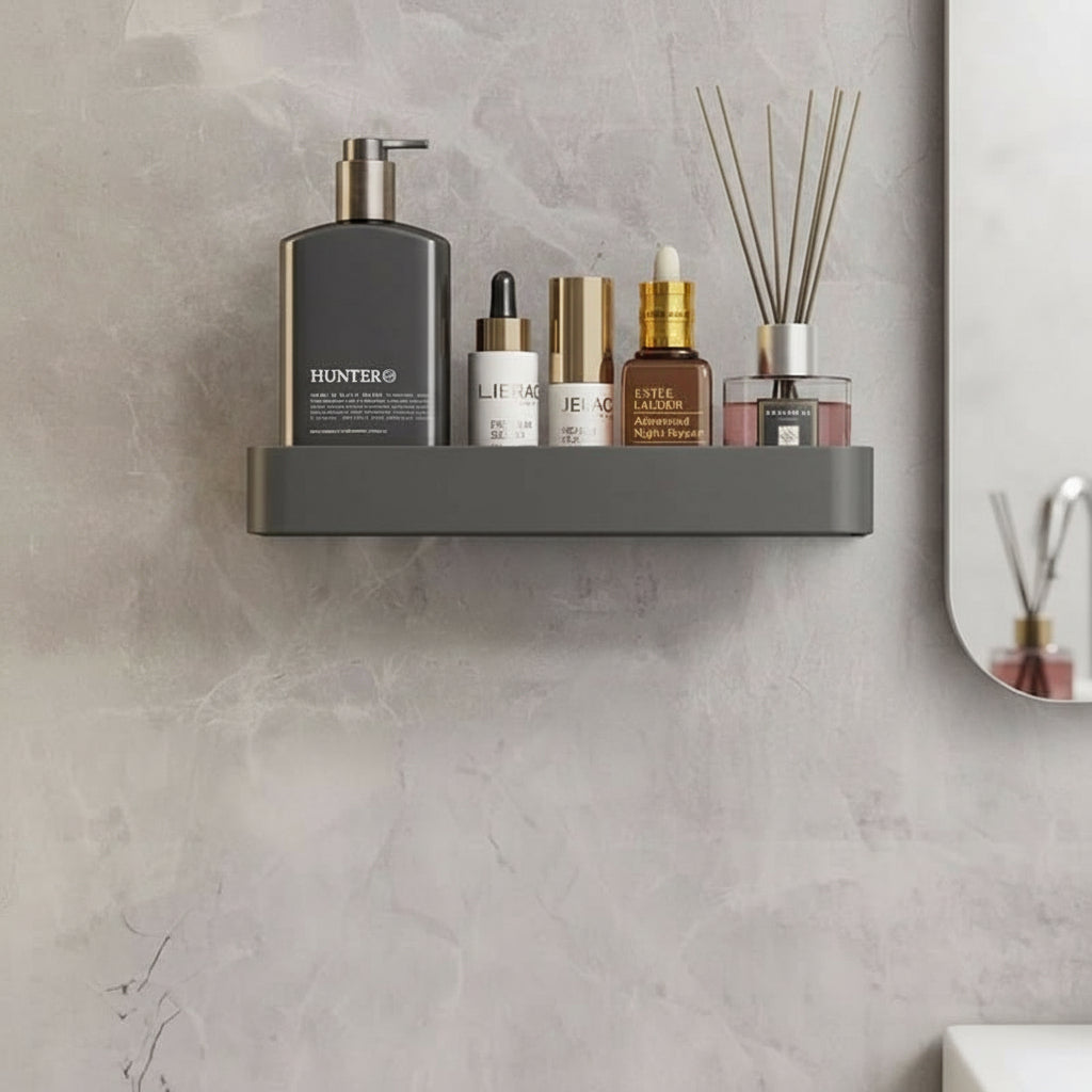 AquaLuxe Bath Wall Shelf With Towel Rail And No Drill Installation | Temsk