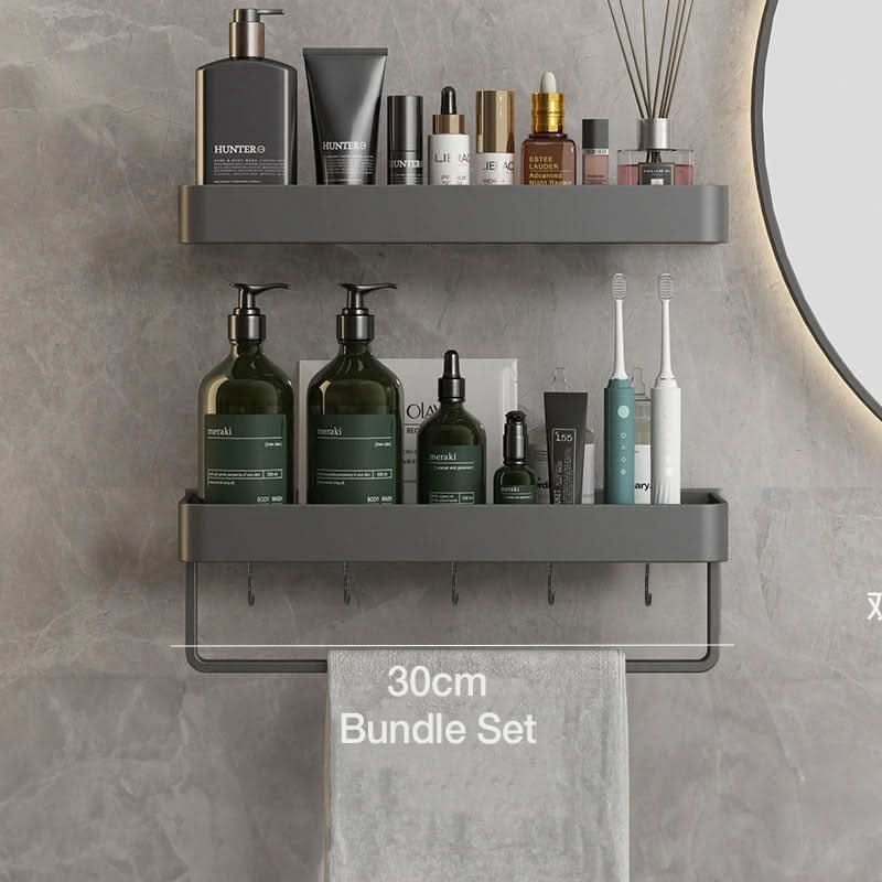 AquaLuxe Bath Wall Shelf With Towel Rail And No Drill Installation | Temsk