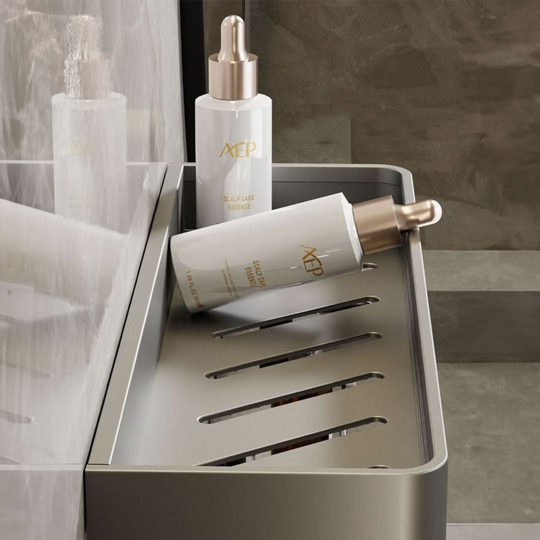 AquaLuxe Bath Wall Shelf With Towel Rail And No Drill Installation | Temsk
