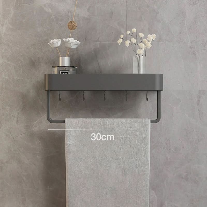 AquaLuxe Bath Wall Shelf With Towel Rail And No Drill Installation | Temsk