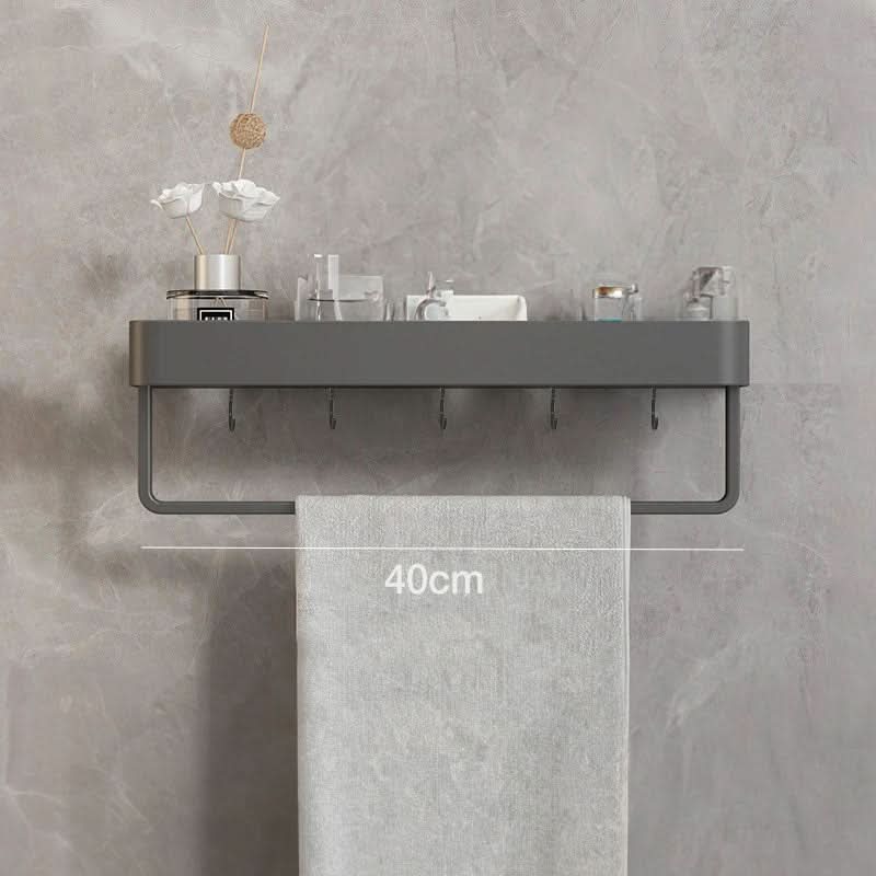 AquaLuxe Bath Wall Shelf With Towel Rail And No Drill Installation | Temsk