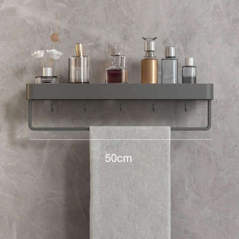 AquaLuxe Bath Wall Shelf With Towel Rail And No Drill Installation | Temsk