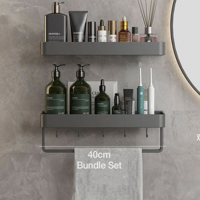 AquaLuxe Bath Wall Shelf With Towel Rail And No Drill Installation | Temsk