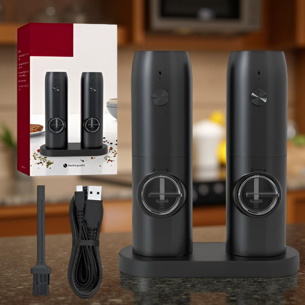 Elektrisches Salz- und Pfeffermühlen-Set mit USB wiederaufladbarer Basis | Temsk