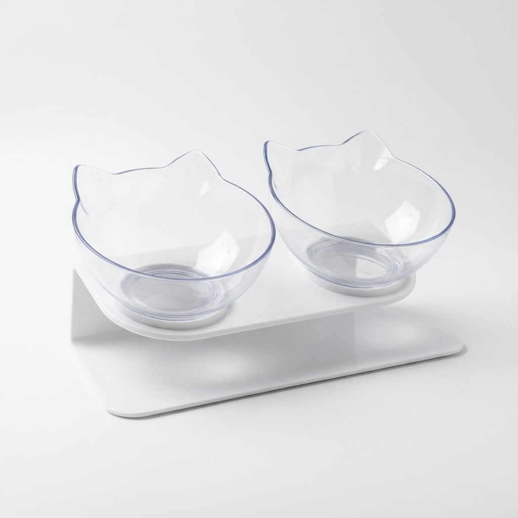 Raised Double Cat Feeding Station With 15 Degree Tilted Bowls BPA Free | Temsk