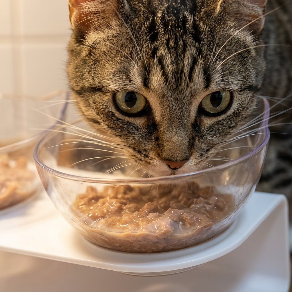 Raised Double Cat Feeding Station With 15 Degree Tilted Bowls BPA Free | Temsk