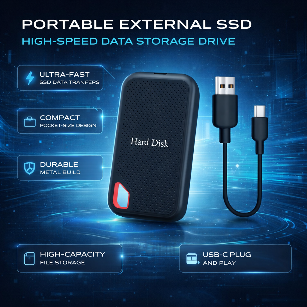 Compact USB-C Portable SSD for Quick Backup and Storage | Temsk