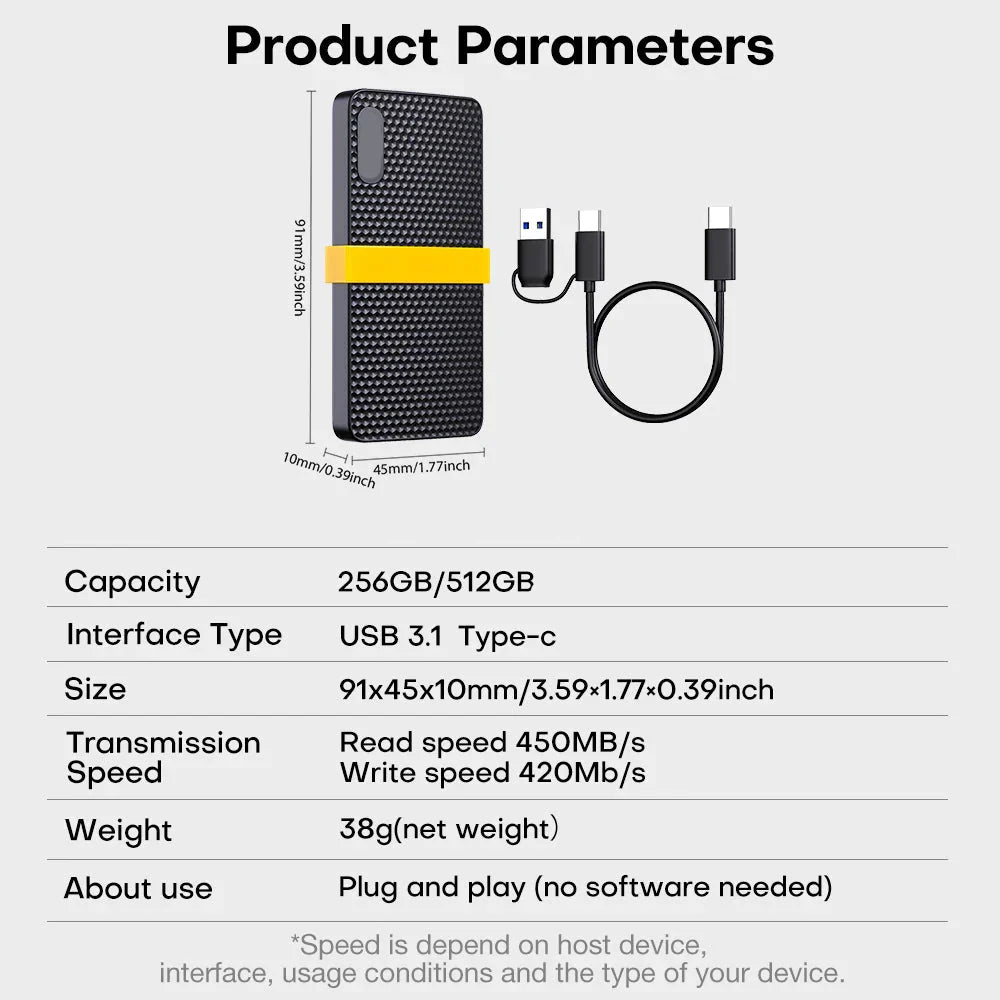 Compact Portable SSD Drive With USB 3.1 Type-C Storage | Temsk