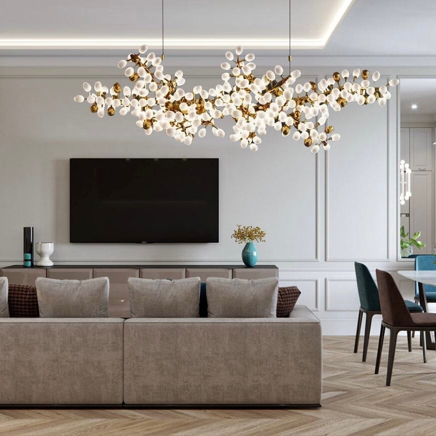 Sylvara Vine Chandelier in French Gold and Raw Copper with White Glass Clusters | Temsk