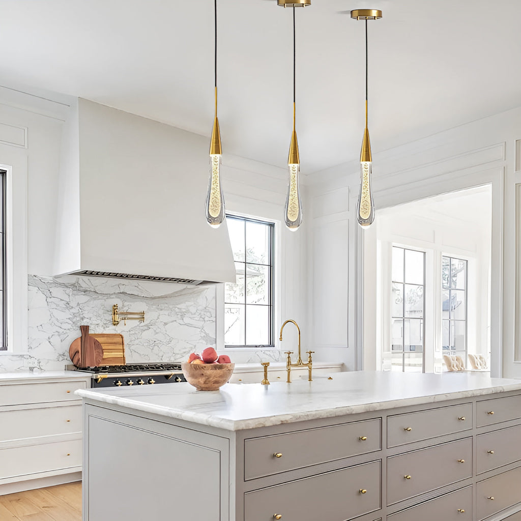 Auric Golden Droplet Pendant Lights with Crystal Finish | Temsk