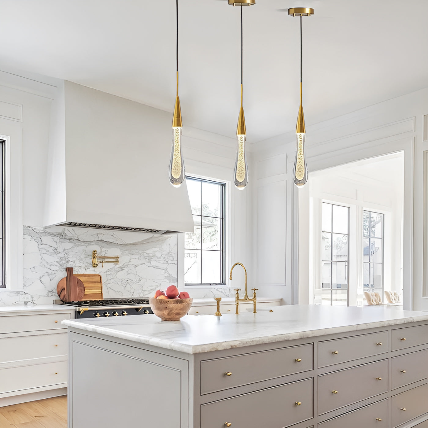 Auric Golden Droplet Pendant Lights with Crystal Finish | Temsk