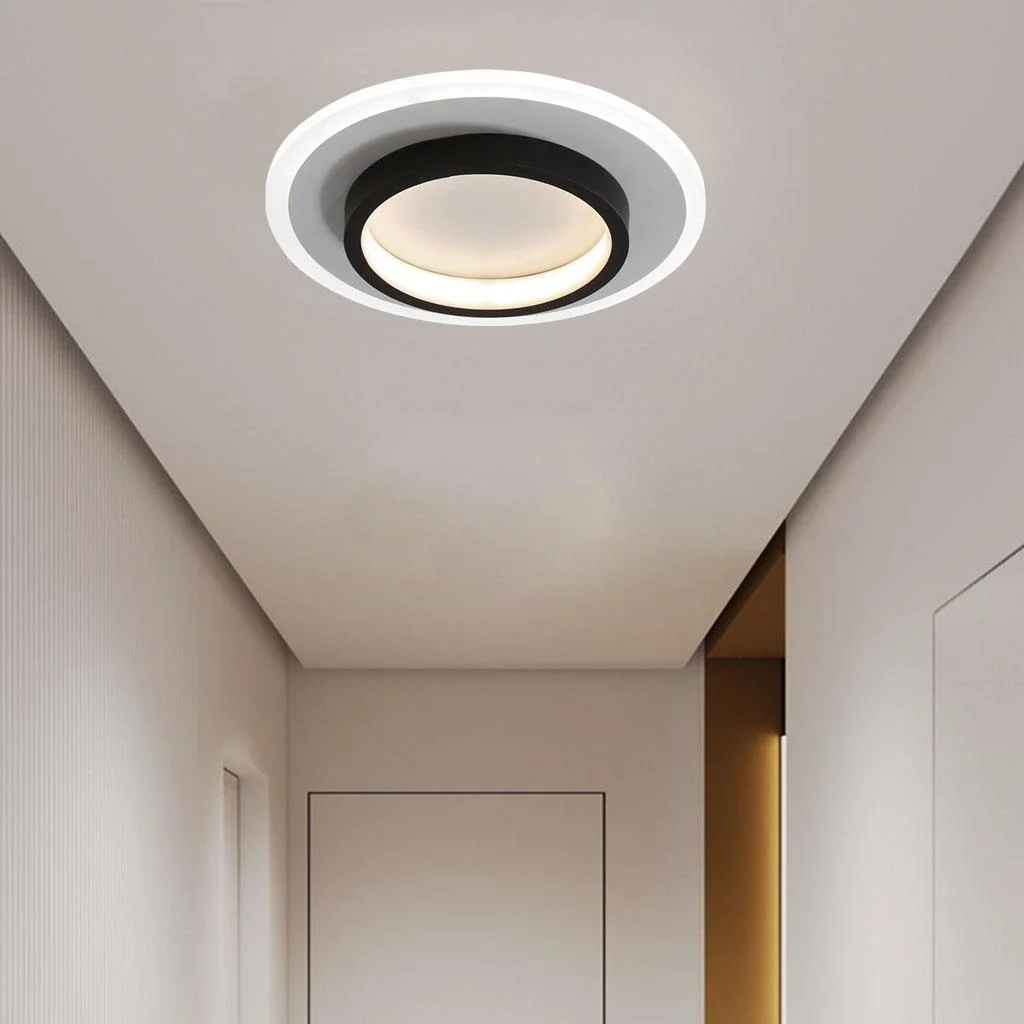 Round LED Ceiling Light With Halo Ring, Metal And Acrylic Flush Mount | Temsk