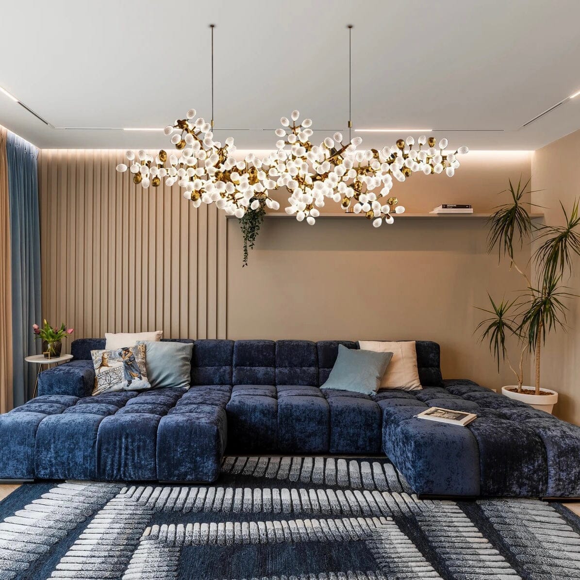Sylvara Vine Chandelier in French Gold and Raw Copper with White Glass Clusters | Temsk