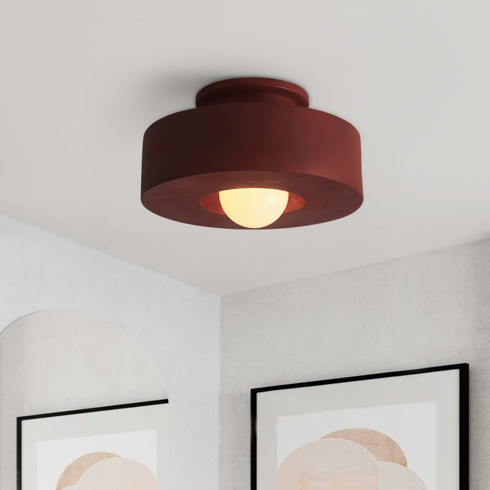 Nordic Wabi-Sabi Cylinder Ceiling Lamp Resin Dimmable 30cm Black Green Red Living Room | Temsk
