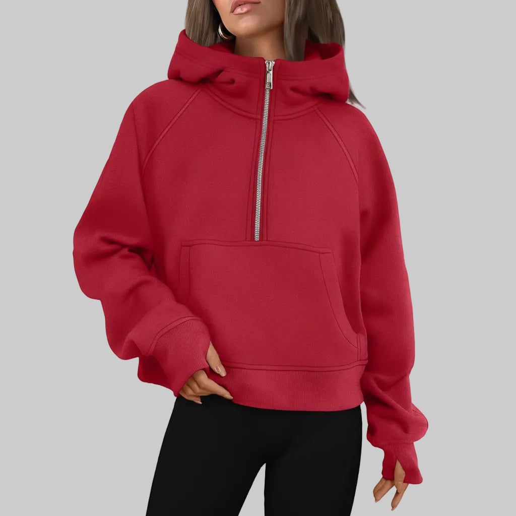 Kvinders cropped fleece-sweatshirt med halv lynlås til daglig varme | Temsk